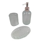 Kit Lavabo Porta Sabonete Líquido Bandeja E Pote De Vidro