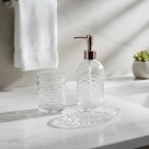 Kit Lavabo Porta Sabonete Líquido Bandeja E Pote De Vidro