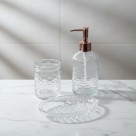 Kit Lavabo Porta Sabonete Líquido Bandeja E Pote De Vidro