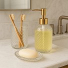 Kit Lavabo Porta Sabonete Líquido Bandeja E Pote De Vidro