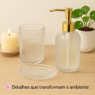 Kit Lavabo Porta Sabonete Líquido Bandeja E Pote De Vidro