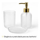 Kit Lavabo Porta Sabonete Líquido Bandeja E Pote De Vidro