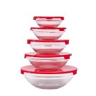 Kit 5 Potes de Vidro com Tampa Vermelha Redondo