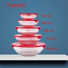 Kit 5 Potes de Vidro com Tampa Vermelha Redondo