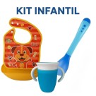 Kit Infantil Babador Pega Migalhas Colher Silicone Copo Azul