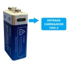 Bateria 9v Recarregável 500mah Com Cabo Tipo-c 