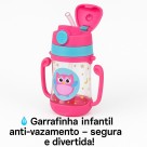 Garrafa De Água Infantil 400ml Alça Dupla C/ Canudo Silicone Cor Rosa