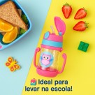 Garrafa De Água Infantil 400ml Alça Dupla C/ Canudo Silicone Cor Rosa