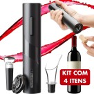 Abridor Vinho Saca Rolha Eletrico Recarregavel Usb Kit 4 Pçs
