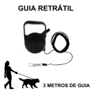 Guia Retratil Coleira Passeio Pet Cachorro Ate 20kg 3 M PRETA
