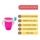 Copo Infantil 360 Transicao Antivazamento S/ Bico Com Alça Rosa