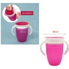 Copo Infantil 360 Transicao Antivazamento S/ Bico Com Alça Rosa