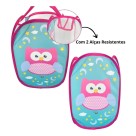 Cesto De Roupa Organizador Multiuso Tecido Dobrável Coruja Telado